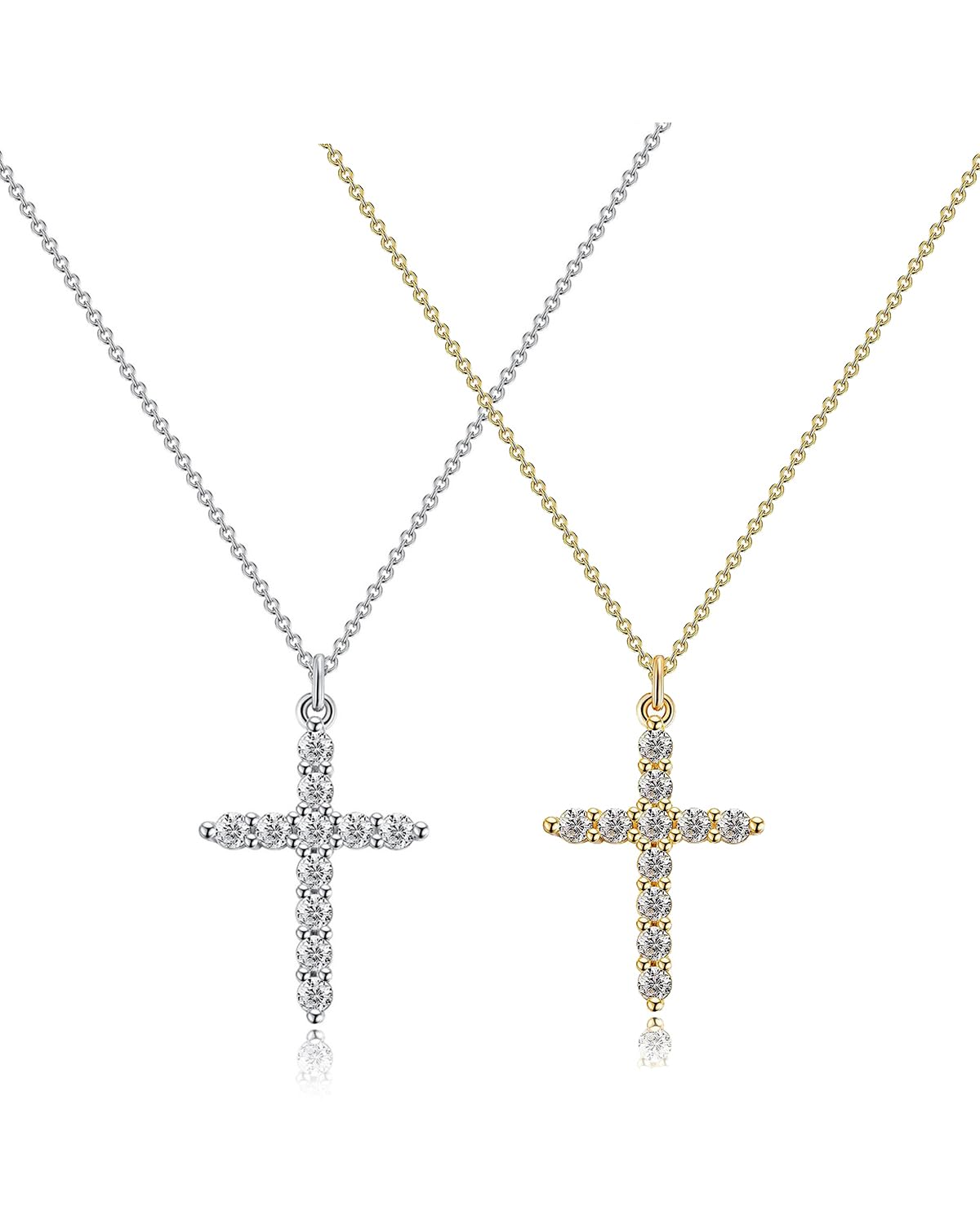 zocare Cross Necklace for Women 2 Set Gold/Silver Cross Pendent Necklace Set Dainty Cubic Zirconia Necklace Minimalist Gold Plated Necklace Faith Jewelry Religious Cross Necklace for Women Men